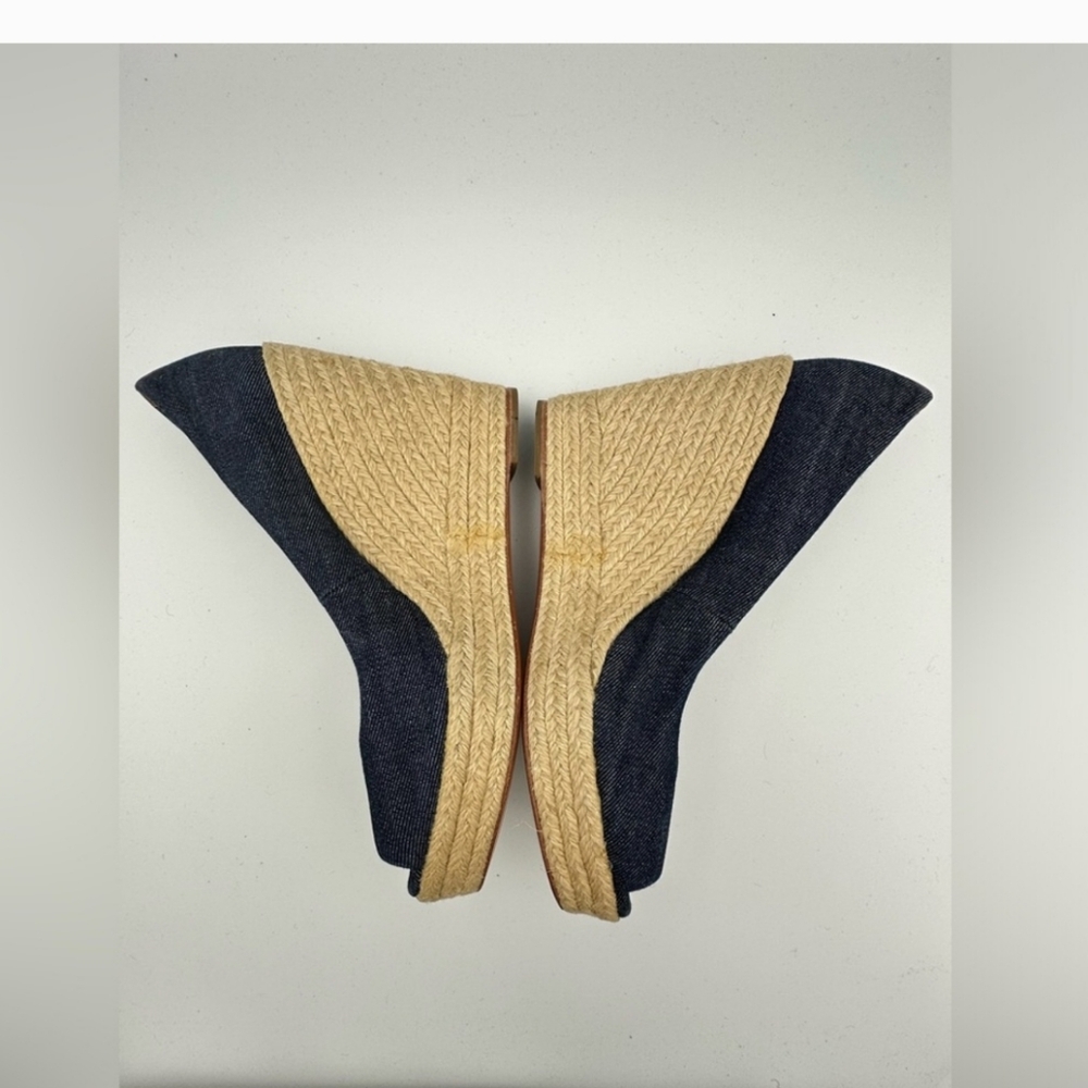 Coach Navy Blue Denim Espadrille Wedges with Natural Jute